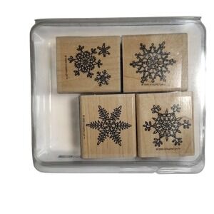Vintage Stampin Up Lace Snowflakes Wood Mount Stamps 4‎ Pieces Retired 2008